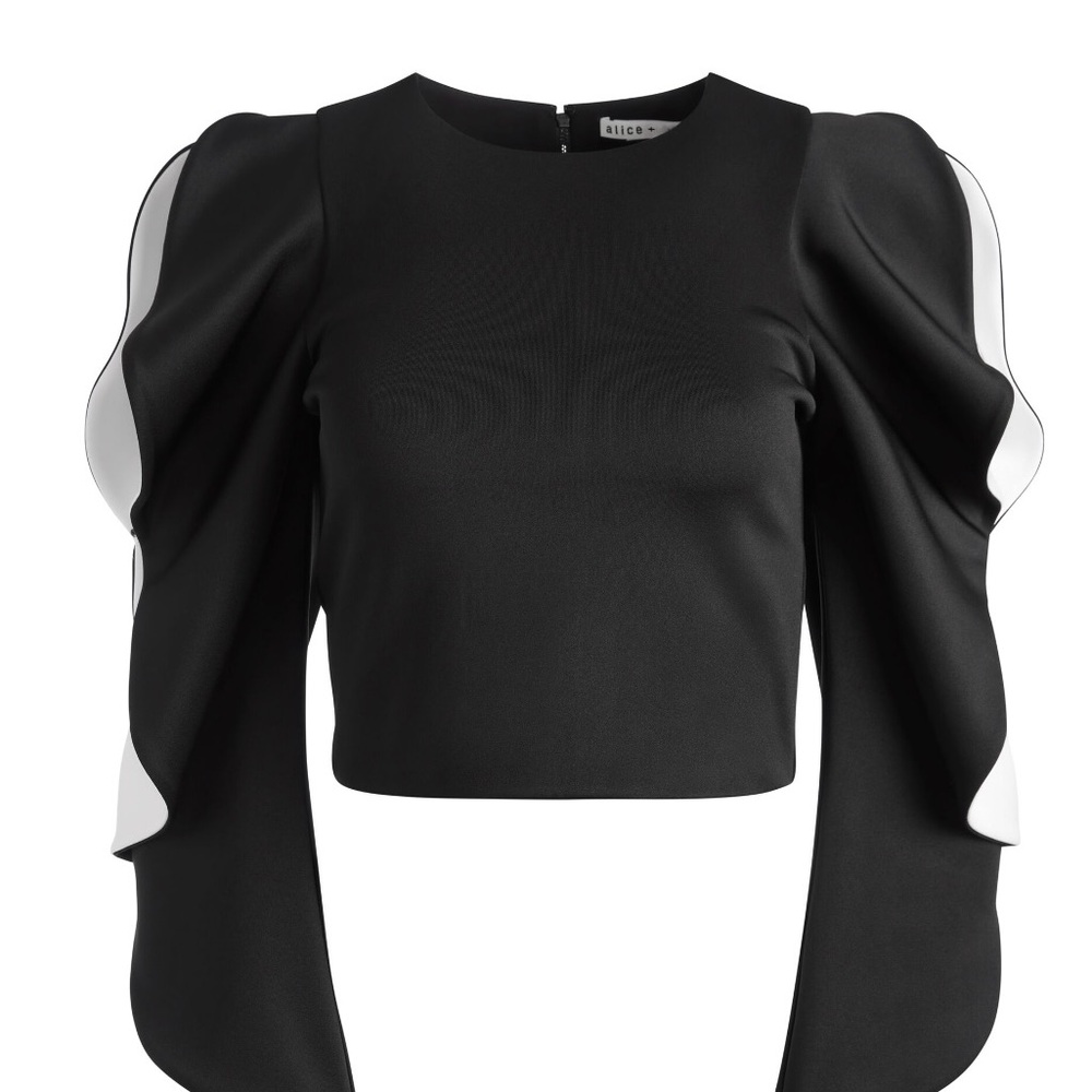 Alice + Olivia Black and White Puff Sleeve Blouse